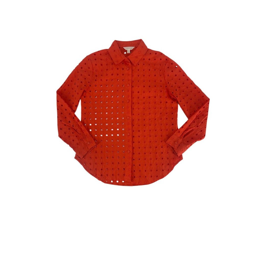 Adiva Women Eyelet Button Down Blouse Small Orange Embroidered Cutout Summer - Picture 4 of 8